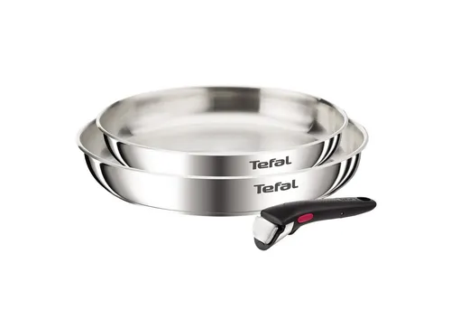 Tefal Ingenio Emotion Pfannen-Set 3-tlg, Edelstahl mit abnehmbarem Griff - Kochgeschirr für platzsparendes Kochen! Das 3-teilige Set mit abnehmbarem Griff ermöglicht müheloses Stapeln und sicheres Kochen. Ideal für die moderne Küche, induktionsgeeignet und sorgt für gleichmäßige Ergebnisse.