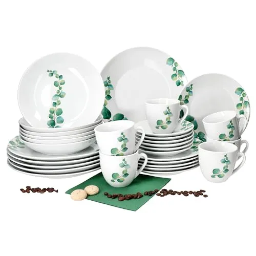 MamboCat Kombiservice 30tlg Eukalyptus für 6 Personen in weiß von MamboCat