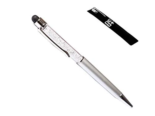 NEO+ Hochwertiger kapazitiver 2-in-1-Touchscreen-Stift und Kugelschreiber mit Kristallen. Stift Beutel und Stift Nachfüllung enthalten (Silber)