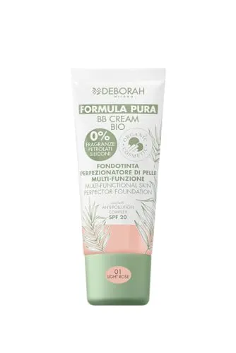 Deborah Milano BB Cream Formula Pura BIO SPF 20 mit natürlichen Inhaltsstoffen, 01 Light Rose, pflegende Wirkung, antioxidativ und Anti-blaues Licht, verleiht eine glatte und genährte Haut, 30 ml