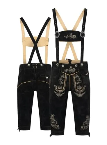 STEIGENHÖFER Herren Lederhose Tracht Kniebund - Alexander - 100% Rindsleder - Schwarz - Größe 50 - Traditionelle Kniebund Lederhose aus hochwertigem Rindsleder mit einzigartiger Stickerei. Ideal für Oktoberfest und Trachten-Events, bietet sie eine perfekte Passform und ist robust für jahrelangen Einsatz.