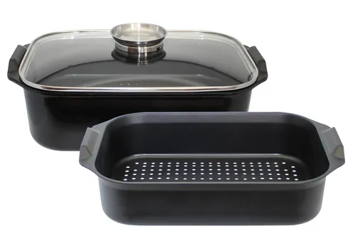 Duo Vital Aluguss Bräter mit Dünsteinsatz 40 x 26 cm in schwarz von ELO Stahlwaren GmbH