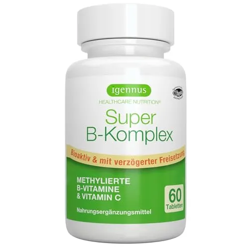 Igennus Super B Komplex – methylierter B-Vitamin Komplex, 60 Tabletten, Clean Label mit Methylcobalamin, Methylfolat plus Vitamin C, hochdosiert, vegan