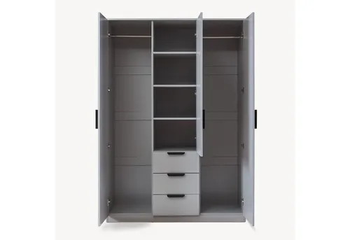 en.casa Kleiderschrank »Eiselfing« 3 Türen, 4 Fächer, 3 Schubladen 176x120x52 cm Grau