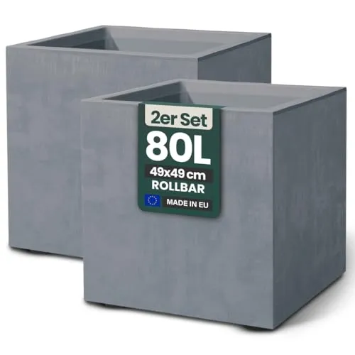 Kreher 2 x XL Pflanzkübel 'Millennium' – Elegante Naturstein-Optik in Grau (2 x 80 Liter) - Hochwertige Pflanzkübel für Garten und Balkon: Das 2er Set 'Millennium' überzeugt durch robuste, UV-beständige Materialien und ein stilvolles Design. Ideal für große Pflanzen und pflegeleicht im Alltag.
