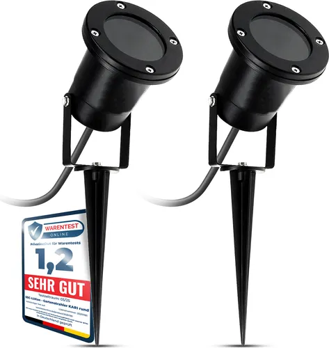 LED Gartenstrahler mit Erdspieß - 3W GU10 neutralweiß, schwenkbar - Außenleuchten mit IP65 Schutz für vielseitige Anwendungen im Garten. Austauschbares GU10 Leuchtmittel und einfacher Stromanschluss durch Schuko-Stecker.