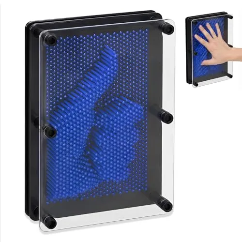 Yanbureta 3D Nagelbild Pinart,Nagelbrett Skulptur,Kunststoff Design für klare 3D-Abdrücke,Retro Nagelspiel Pin Art für Fingerabdruck Nadel Malerei und Schreibtisch-Deko,Dunkelblau 20×15×5.5 cm