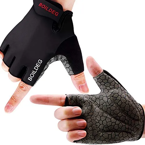 BOILDEG Fahrradhandschuhe Fingerlos Fitness Handschuhe Atmungsaktiv Rutschfestes Stoßdämpfende Radsporthandschuhe für MTB Fitness Damen und Herren