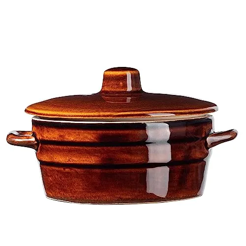 KADAX Steinzeugtopf, Keramiktopf mit Seitengriffen und Deckel, Spülmaschinenfester Steinguttopf, handgemachter Gärtopf aus Keramik, Einlegtopf für Gurken (1L)