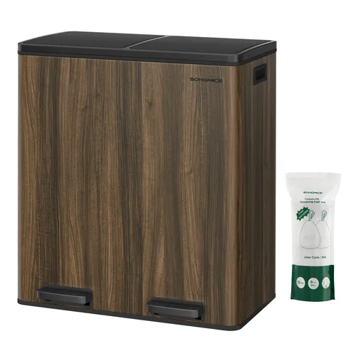 SONGMICS Mülleimer mit 2 Fächern, 2 x 30 L in braun von SONGMICS