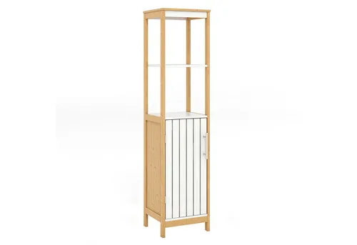COSTWAY Badkommode Badezimmerschrank, schmal, aus Bambus, 129cm