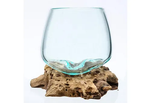 Glasschale auf Wurzelholz in beige von Marelida