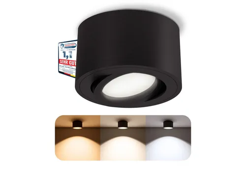 SSC-LUXon LED Aufbaustrahler CELI-1BM LED Aufbauspot schwarz 6W dimmbar warm neutral kalt Spot, Warmweiß bis Tageslicht
