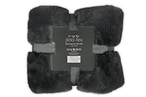 jilda-tex Wohn- Kuscheldecke Felloptik Rabbit Deluxe 150x200 cm 750 GSM Felldecke (Grau)