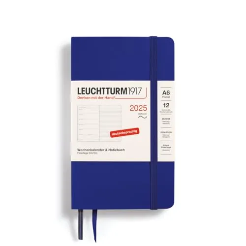 LEUCHTTURM1917 370534 Wochenkalender & Notizbuch Pocket (A6) 2025, Softcover, Ink, Deutsch