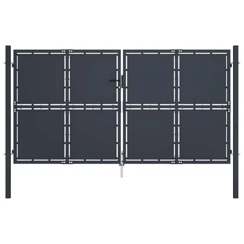 vidaXL Doppeltor Gartentor 300x125cm Anthrazit - Gartentor aus stabilem Stahl, ideal für Sicherheit und Privatsphäre, inklusive Pfosten und Schloss für einfache Montage.