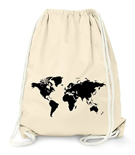MoonWorks Turnbeutel, Weltkarte World Map, Hipster Beutel Tasche Sportbeutel Gymsac Gymbag natur unisize
