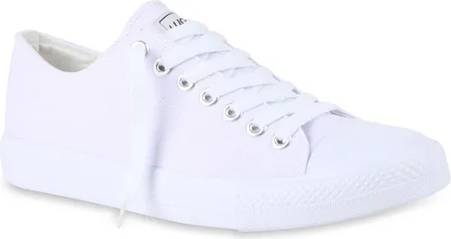 Mytrendshoe Herren Sneakers Low Sportliche Canvas Freizeit Schuhe Basic 811442, Farbe: All Weiß Lucky, Größe: 44