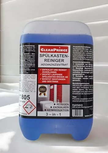 Spülkastenreiniger 5 Liter - Effektiver Wasserkastenreiniger - Spezialputzmittel für Toilettenspülkästen, der zuverlässig entkalkt und desinfiziert. Ideal zur Reduzierung von Keimen und Abdichtung laufender Spülkästen.