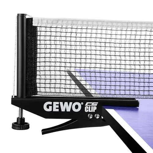 GEWO CS Clip Tischtennisnetz - Robustes Tischtennis-Netz für die Tischtennisplatte - Metallgarnitur zum Klemmen mit Höhenverstellschraube und strapazierfähiger Netzstruktur, schwarz, 183cm lang