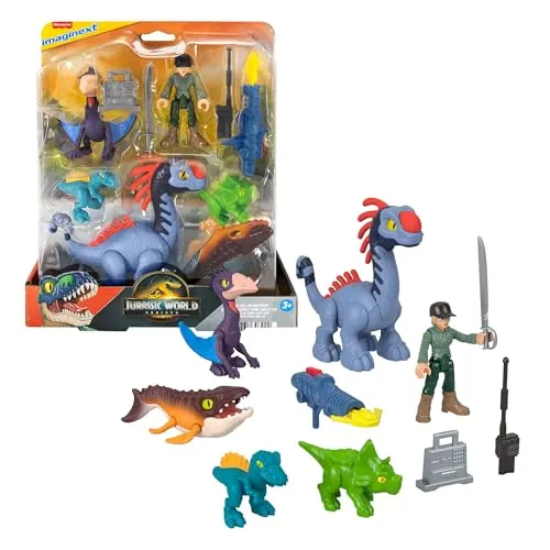 Fisher-Price Imaginext Jurassic World: Die Wiedergeburt Set mit 6 Actionfiguren - Spielfiguren-Set mit 6 Actionfiguren, darunter 5 Dinosaurier und ein Starter mit Projektil für interaktive Abenteuer und fantasievolles Spielen.