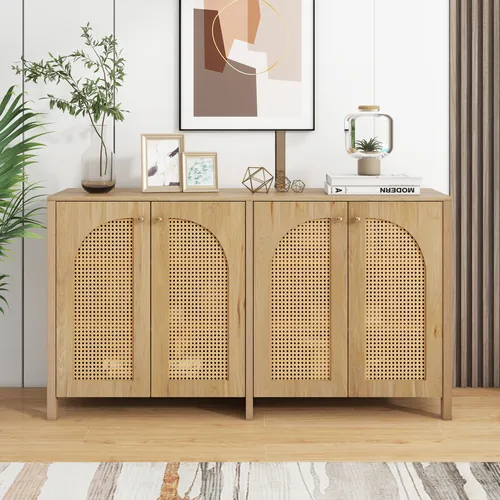 Merax Sideboard mit Rattantüren und verstellbaren Einlegböden, 145x80x40cm