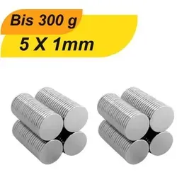 Stück Neodym Magnet 5mm x 1mm – Hohe Haftkraft für vielseitige Anwendungen - Kompakter Neodym Magnet (5x1mm) mit starker Haltekraft, ideal für kreative Projekte und Haushaltsanwendungen. Langlebige Beschichtung sorgt für dauerhafte Nutzung und Korrosionsbeständigkeit.
