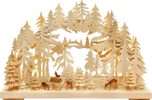 RATAGS LED Schwibbogen 3D-Schwibbogen klein – Rehe auf der Lichtung - Handgefertigter Schwibbogen aus Holz, Höhe 30 cm, ideal für die festliche Dekoration. Perfekt für Indoor-Einsätze und besondere Anlässe wie Weihnachten oder Geburtstage.