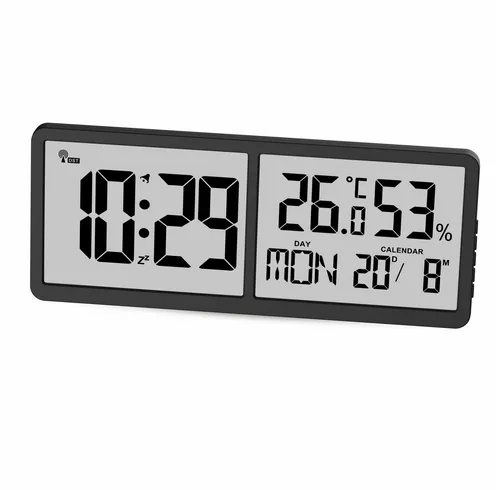 Miraval Digitale Funk-Wanduhr mit Großem Display - Wanduhren mit extra großem Display für beste Lesbarkeit, zeigt Zeit, Datum, Temperatur und Luftfeuchtigkeit. Ideal für Schlafzimmer, Büros und öffentliche Räume.