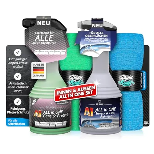 Autopflege Set: Dr. Wack A1 ALL in ONE Care & Protect 500ml + Innen- & Glasreiniger 500ml + 2 Mikrofasertücher