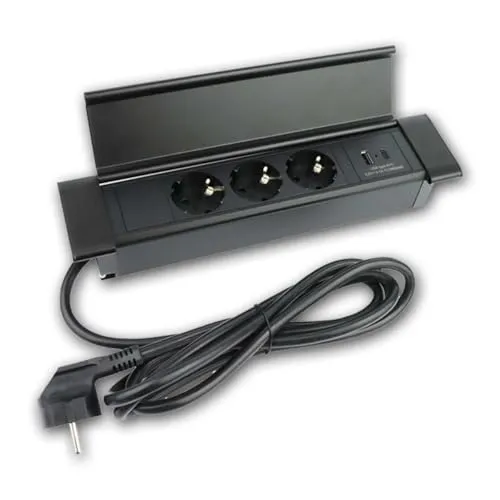 FLATBOX Tisch-Einbausteckdose 3-Fach mit USB-A & USB-C – Flaches Design für Schreibtische - Platzsparende Einbausteckdose mit nur 8,5 mm Höhe, ideal für Schreibtische und Werkbänke. Ausgestattet mit 3 Steckdosen und USB-Anschlüssen für komfortables gleichzeitiges Laden. Robuste Materialien und einfache Montage.