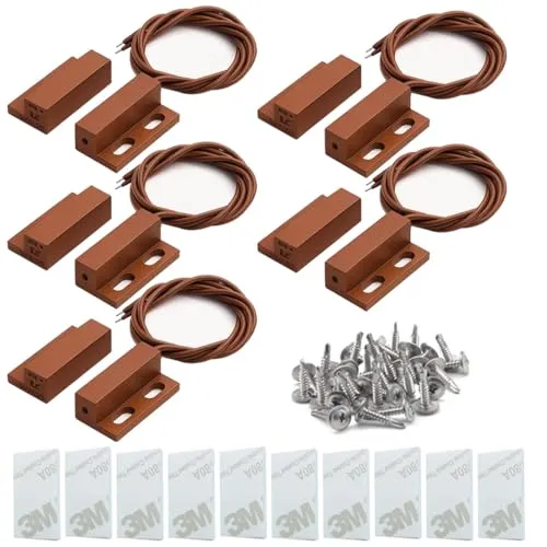 5pcs braun Sicherheitskontaktsensor für Fenster, Tor, Alarm, magnetischer Reed-Schalter magnetischer Türsensor, Magnet in der Nähe–Stromkreis verbinden, Magnet entfernt – Stromkreis unterbrechen