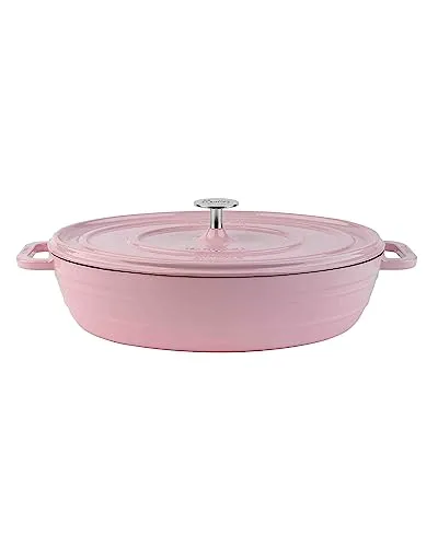 Sallys Gusseisenbräter Alime - Silky Pink - Pfannen mit Majolika-Glasur, ideal für Schmorgerichte und Brot, speichert Hitze optimal und sorgt für saftige Ergebnisse. Ofenfest bis 250 °C, langlebig und robust.