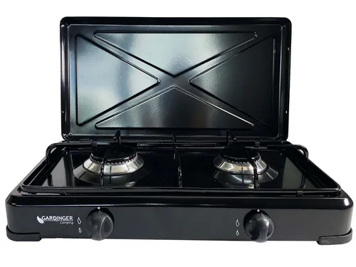 Duo Campingkocher schwarz zweiflammig 30mbar + Deckel Gaskocher GARDINGER