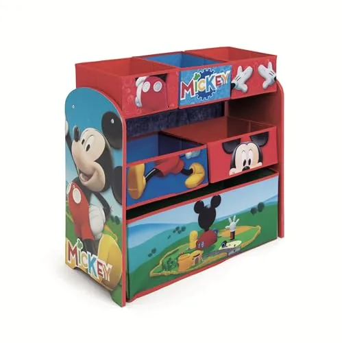 ARDITEX – Organizer aus Holz mit 6 Textilboxen mit Mickey-Mouse-Motiv von Disney – 62x30x60 cm – Farbe Rot – Perfekt zum Aufbewahren von Spielzeug im Kinderzimmer