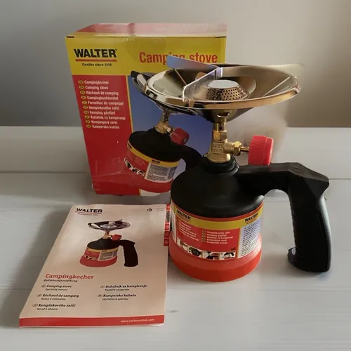 WALTER Campingkocher Gaskocher 1-flammig - Ideal für Camping und Outdoor-Aktivitäten, stufenlos einstellbar für präzise Temperaturkontrolle und einfache Handhabung.