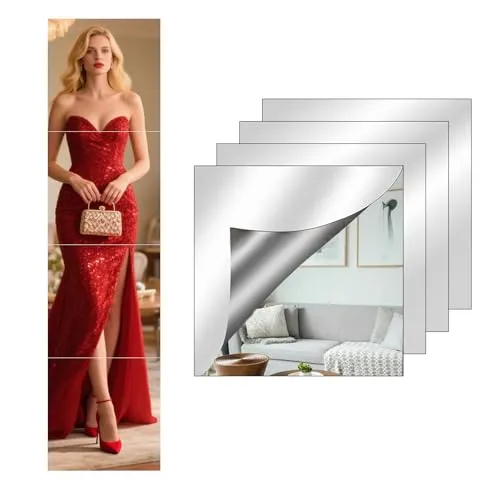 Vernerth 4 Stück Spiegelfolie Selbstklebend 20x20cm – Acryl Spiegelfolie zum Aufkleben, 2mm Dicke, Selbstklebende Klebespiegel für Badezimmer, Wohnzimmer, Schlafzimmer, Wand & Schrankdeko