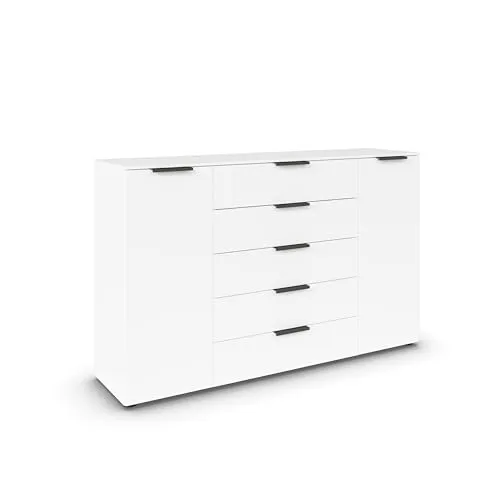 Rauch Möbel Flipp Kommode, 2-türig mit 5 Schubladen, Softclose-Funktion, Weiß, 160 cm