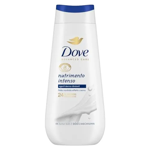 Dove Intensive Nährstoffbad, feuchtigkeitsspendendes Duschgel, milde Formel auf dem Hautmikrobiom, mit pflanzlichen Feuchtigkeitsspendern, ohne SLES, Duschbad für Damen und Herren, 225 ml