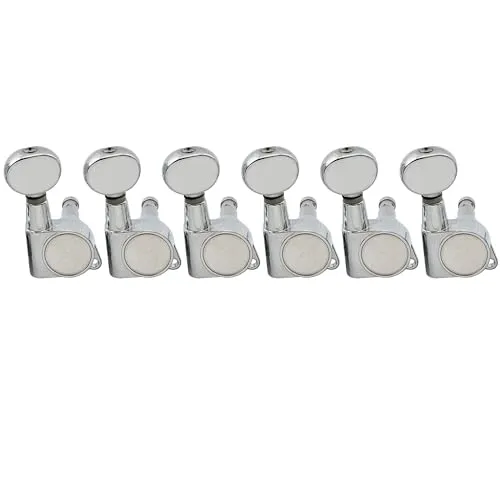 Wilkinson 6-in-Line E-Z-LOK Mini Oval Button Tuners Mechaniken Set für Fender Strat/Tele Style E-Gitarre, Chrom