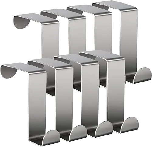 TOJ Living Türgarderobe - Set mit 8 Haken - Türhaken - Kleiderhaken Tür - Handtuchhalter Tür - Türgarderobe zum einhängen - Türhacken Edelstahl - Tür Garderobe - Wasserfest - Silber