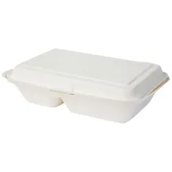 BIOZOYG 50 Stück Menübox 25 x 16,5 x 6,1 cm 2-geteilte, weiße Menüboxen aus Zuckerrohr, Bagasse, mit Klappdeckel Menüschachteln, Speiseschachteln