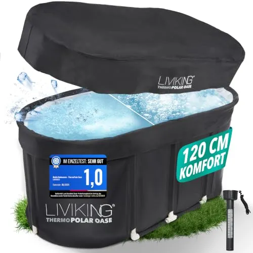 LIVIKING® Eisbad 120 cm Komfort-Komplettset – Faltbare Badewanne mit ThermoPolar-Isolierung