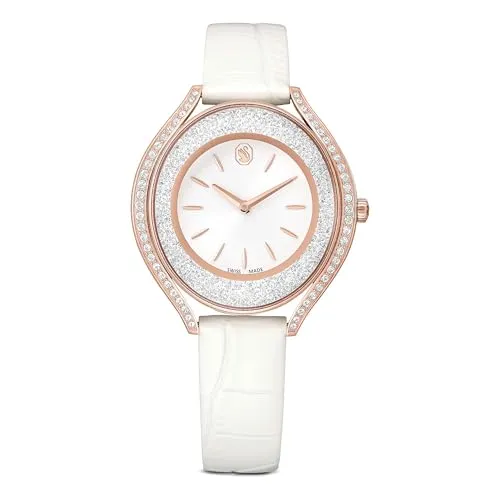 Produktbild Swarovski Crystalline Aura Uhr mit Lederarmband, Weiß und Roségold