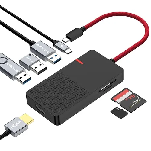 ANYPLUS USB C Hub Multiport Adapter, 7 in 1 USB C Laptop Docking Station mit 4K HDMI, 3 Ports USB 3.0, TF/SD, 100W PD Ladegerät- Plug and Play für MacBook Pro Air HP XPS Steam Deck Dell