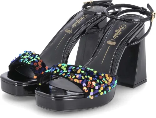 Buffalo Liza Disco Sandalette Schwarz - Wanderschuhe mit funkelndem Design, vegane Materialien und bequeme Memory Foam-Sohle für höchsten Tragekomfort bei jedem Anlass.