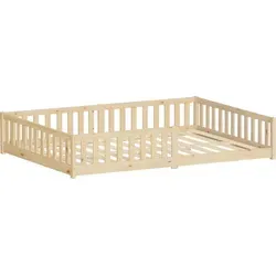 ML-Design Kinderbett 140x200 cm Natur Bodenbett für Kinder mit Lattenrost und Rausfallschutz Jugendbett aus massivem Kiefernholz Bettgestell Babybett - Naturbelassen