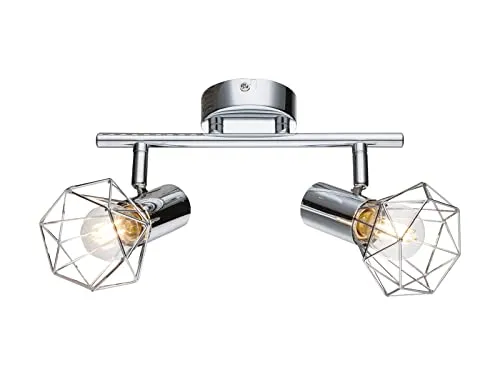 meineWunschleuchte LED Deckenstrahler 2-flammig mit Gitter Lampenschirmen - Industrieller Stil trifft auf moderne Technik: Der 2-flammige Deckenstrahler mit drehbaren Spots sorgt für individuelle Beleuchtung. Inkl. dimmbaren E14 LED Leuchtmitteln für warmes Licht. Ideal für Küche und Wohnbereich.