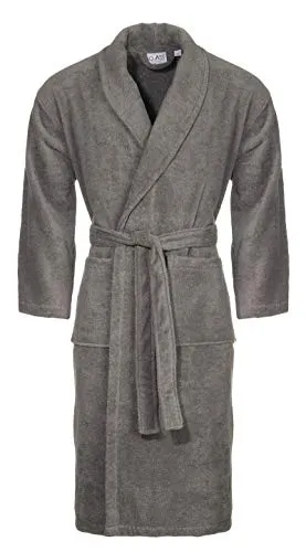Class Home Collection Unisex Damen Herren Bademantel | Morgenmantel mit Schalkragen | Saunamantel 100% Baumwolle mit aufgesetzten Taschen und Gürtel | Oeko-TEX® Standard Zertifiziert | Grau Gr. S