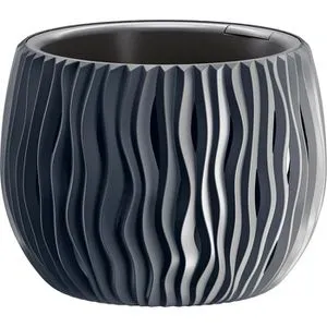 Prosperplast Sandy Bowl Übertopf, anthrazit, Ø 18 x 14 cm, aus Kunststoff, für innen und außen, mit Innentopf